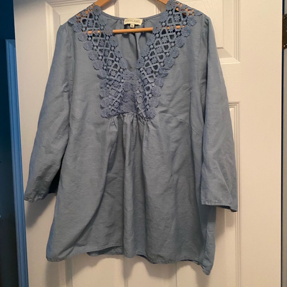 Embellished 3/4 Sleeve Blouse with Mandarin Collar